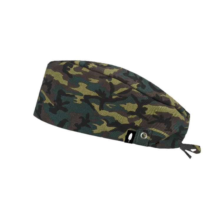 Gorro quirúrgico de pelo corto de la colección CAMUFLAJE, con diseño militar y camuflaje clásico, fabricado en algodón por Robin Hat.