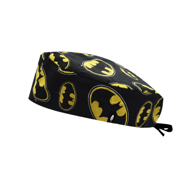 Gorro quirúrgico de pelo corto de la colección CINE, inspirado en Batman, fabricado en algodón por Robin Hat.