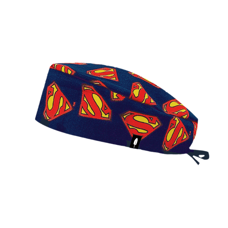 Gorro quirúrgico de pelo corto de la colección CINE, con diseño de Superman, fabricado en algodón por Robin Hat.