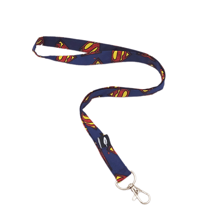 Lanyard SUPERMAN con el clásico logo en colores azul, rojo y amarillo, hecho en algodón.