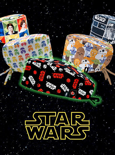 Banner de la colección Star Wars de Robin Hat, mostrando gorros quirúrgicos con diseños inspirados en personajes y elementos icónicos de la saga Star Wars.