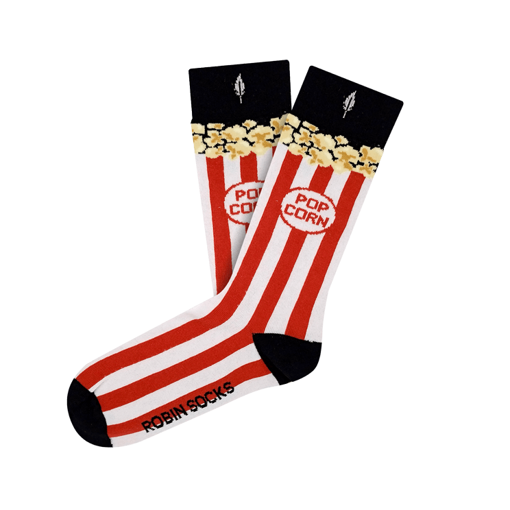 Calcetín de media caña POP CORN con estampado divertido de palomitas, ideal para los amantes del cine.