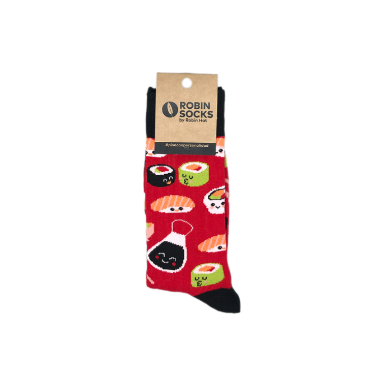 Calcetín de media caña SUSHI con estampado japonés de sushi, ideal para los amantes de la comida asiática.