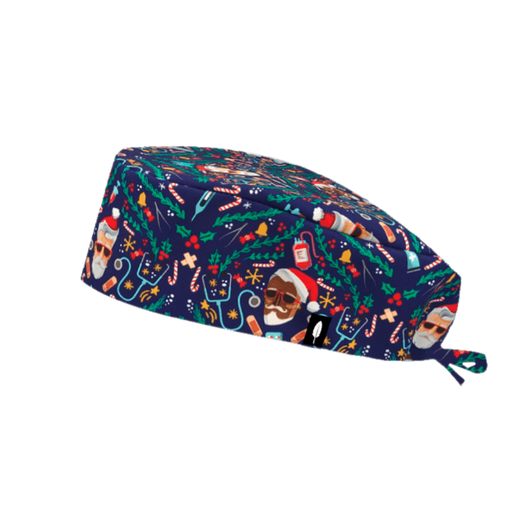 Gorro de quirófano HIPSTER SANTA de Robin Hat, con diseño de Santa Claus hipster y detalles navideños, ideal para las festividades.