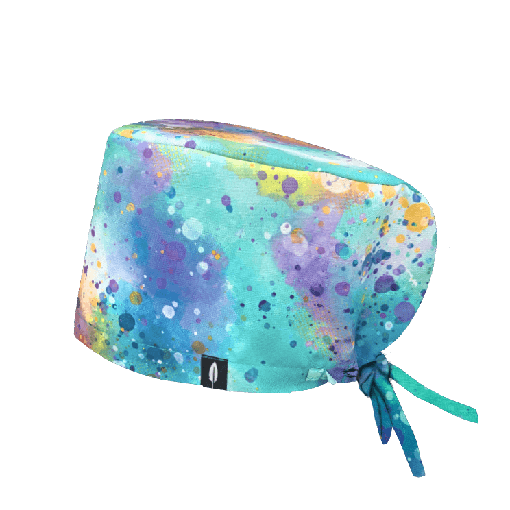 Gorro quirúrgico HOLI DOLLY de Robin Hat inspirado en la fiesta Holi, con colores vibrantes y mezclados. Un diseño artístico y llamativo.