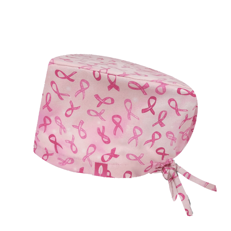 Lleva el gorro quirúrgico de LAZOS ROSAS, con lazo rosa, símbolo de la lucha contra el cáncer de mama
