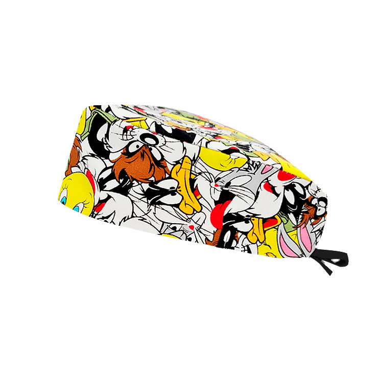 Gorro WARNER BROS con personajes como Piolín, Bugs Bunny y Taz. Ideal para médicos con actitud. Algodón suave y divertido.