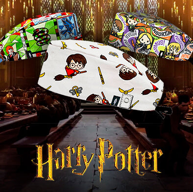 Banner de la colección Harry Potter de Robin Hat, con gorros quirúrgicos y accesorios inspirados en el universo mágico de Harry Potter.