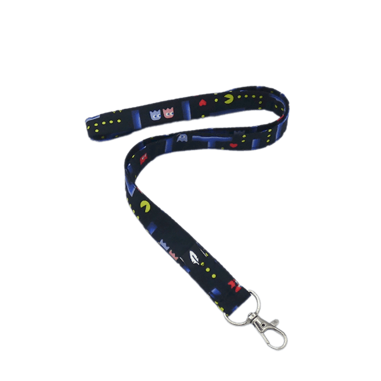 Lanyard COMECOCOS de algodón con un diseño inspirado en los videojuegos retro, ideal para profesionales sanitarios.