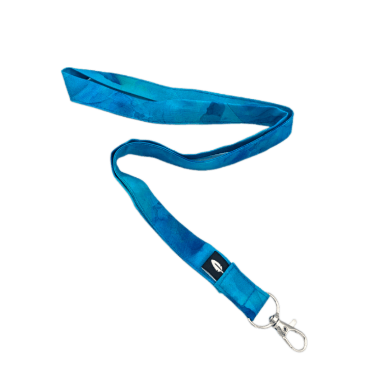 Lanyard OCEAN de algodón con diseño inspirado en los tonos azules del océano, ideal para profesionales sanitarios.