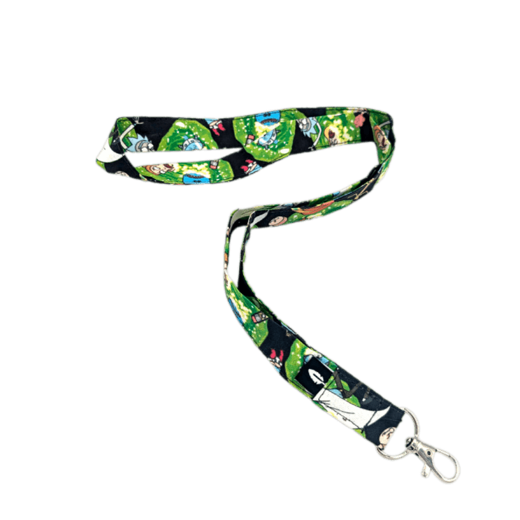 Lanyard RICK I MORTY de algodón con diseño inspirado en la famosa serie de animación, ideal para profesionales sanitarios.