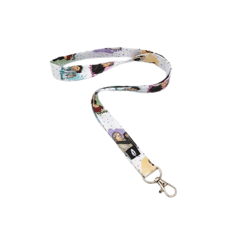 Lanyard MUJERES DE LA HISTORIA de poliéster con un diseño inspirado en figuras femeninas icónicas, ideal para profesionales sanitarios.