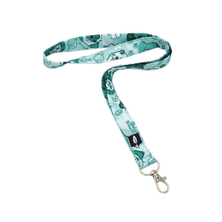 Lanyard VET de poliéster con un diseño veterinario, ideal para profesionales sanitarios y amantes de los animales.