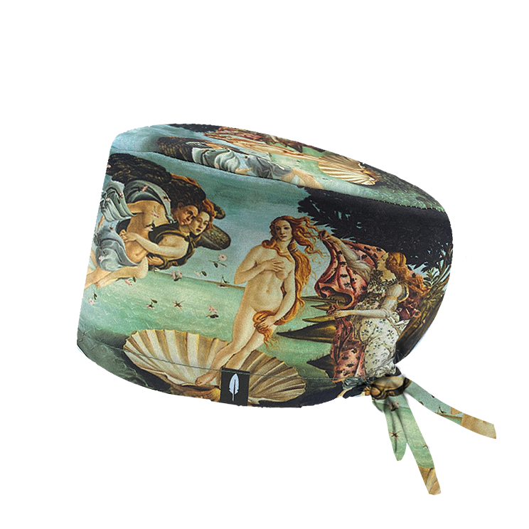 Gorro de quirófano para pelo largo inspirado en El Nacimiento de Venus, la icónica obra de Sandro Botticelli,