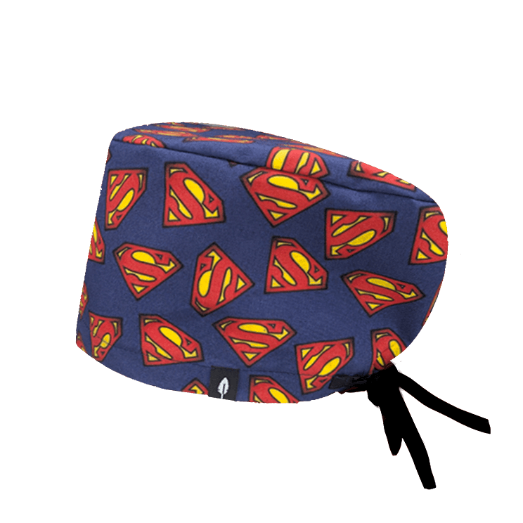 Gorro quirófano superman con logos para pelo largo.