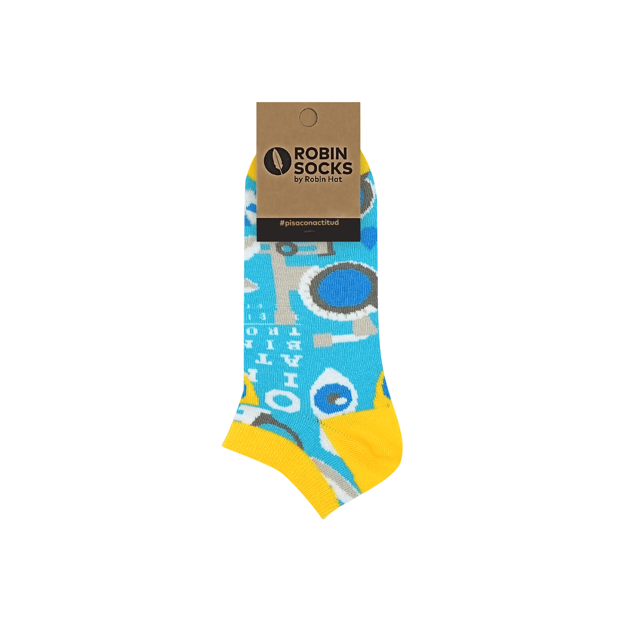 Calcetines tobilleros Vision Robin Socks empaquetados con etiqueta kraft - Accesorios sanitarios con diseño de gafas