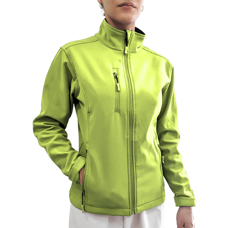 Chaqueta softshell en color lima para mujer, perfecta para sanitarias que buscan diseño funcional y comodidad. Robin Hat.

