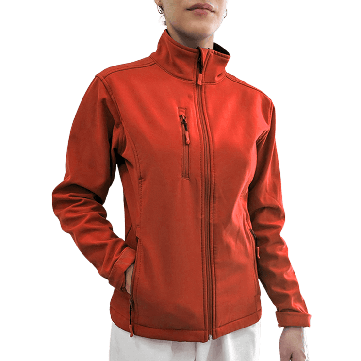 Softshell en color rojo para mujer, ideal para personal médico que busca comodidad y estilo. Robin Hat.