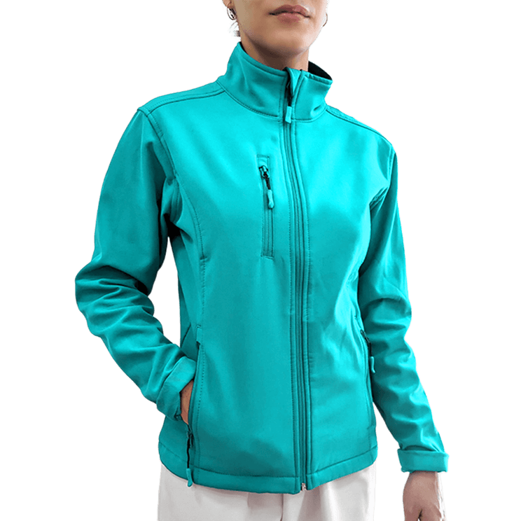 Softshell en color turquesa para mujer con tejido técnico transpirable, diseñada para personal médico. Robin Hat.