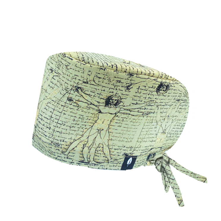 Gorro de quirófano para pelo largo inspirado en El Hombre de Vitruvio, la famosa obra de Leonardo da Vinci