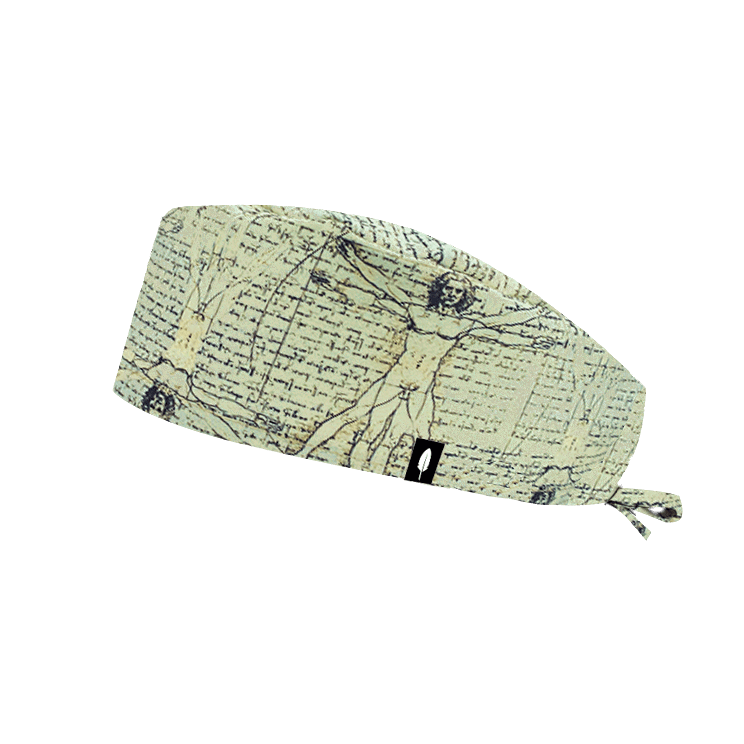 Gorro de quirófano para pelo corto inspirado en El Hombre de Vitruvio, la famosa obra de Leonardo da Vinci