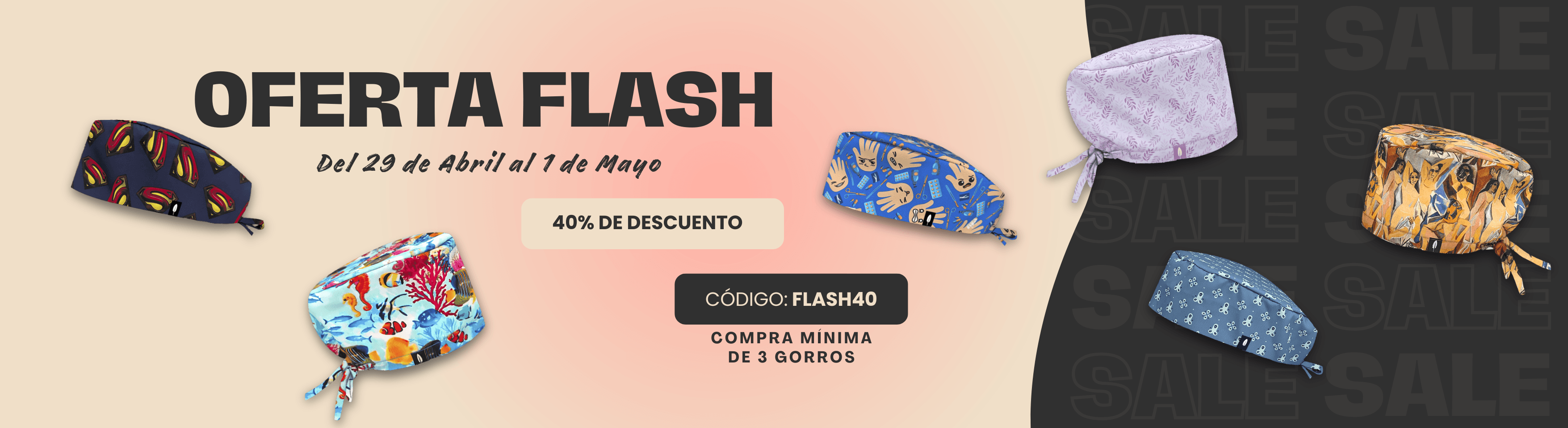 Oferta Flash Robin Hat: 40% de descuento en gorros quirúrgicos del 29 de abril al 1 de mayo. Código FLASH40.