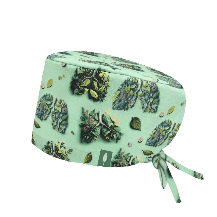 Gorro de quirófano de pulmones en tonos verde para pelo largo. Robin Hat.
