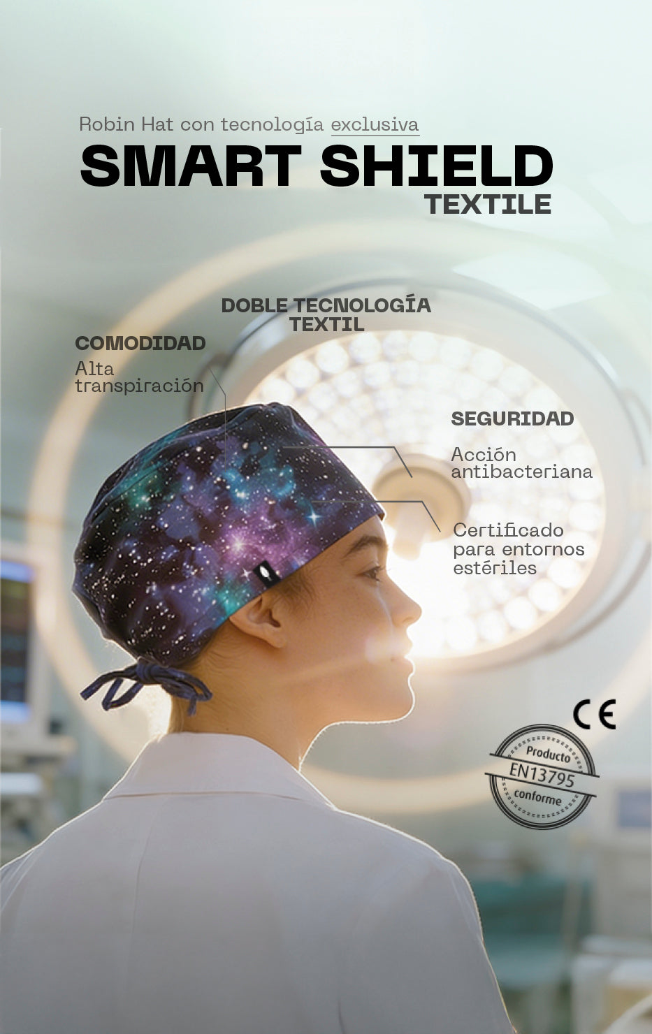 Smart Shield Textile Robin Hat: gorro quirúrgico con doble tecnología textil antibacteriana y transpirable certificado EN13795